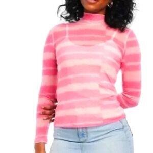 House of Aama Target Pink Striped Mesh Top Long Sleeve Layering‎